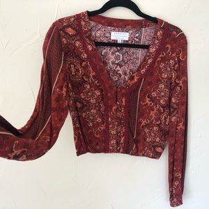 Burgundy Crop Top with Sleeves